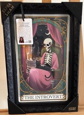 New Sapna Shah Framed Art The Introvert Skeleton Cats Tarot Card 18”x 12” Ornate